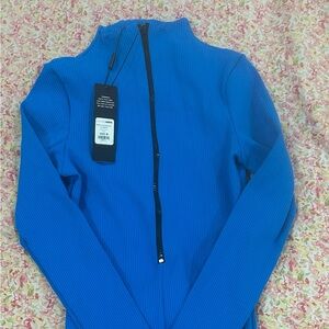 Blue long sleeve zipper jumpsuit